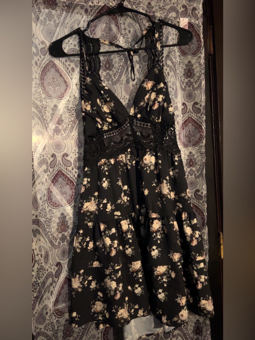 SHEIN Black Floral Lace-Trim Mini Dress